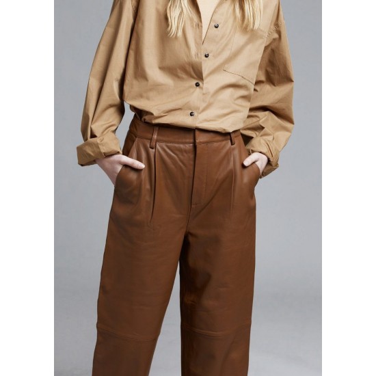 Frankie Shop Sale - Aliah Leather Culotte Trousers by Gestuz in Rubber
