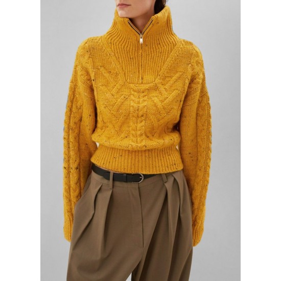 Cheap Frankie Shop - GANNI Cable Knit Zip Pullover - Spectra Yellow