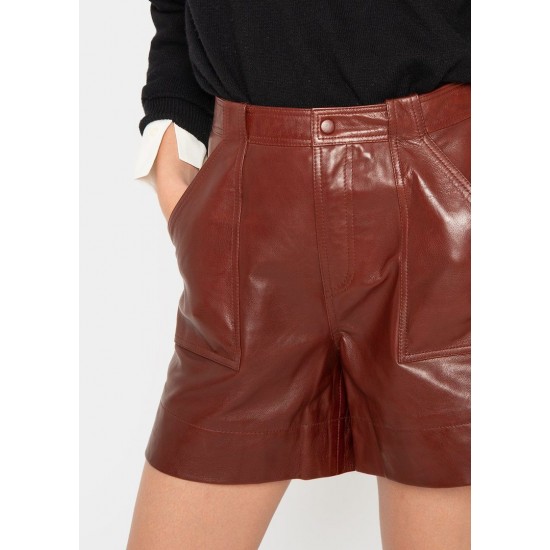 Frankie Shop Sale - Ganni Leather Shorts in Decadent Chocolate