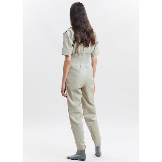 Cheap Frankie Shop - Marianne Leather Jumpsuit by REMAIN in Pelican