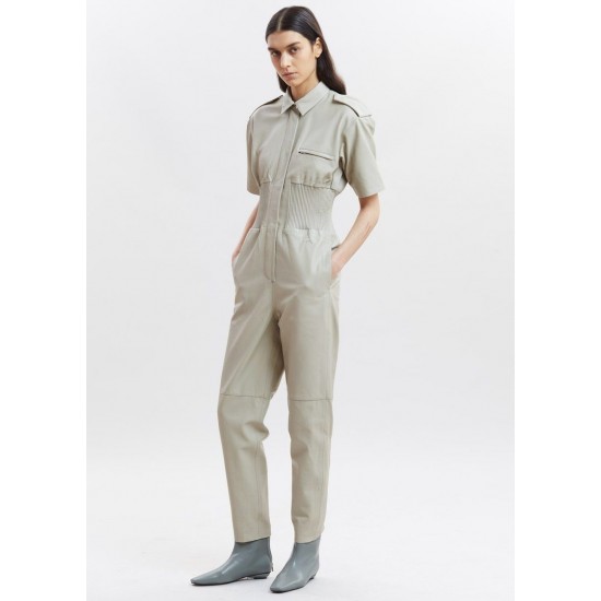 Cheap Frankie Shop - Marianne Leather Jumpsuit by REMAIN in Pelican