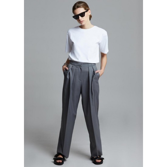 Frankie Shop Sale - Renata Pintuck Pants in Steel Grey