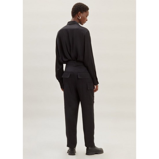 Frankie Shop Sale - Satin Tailored Cargo Trousers in Black