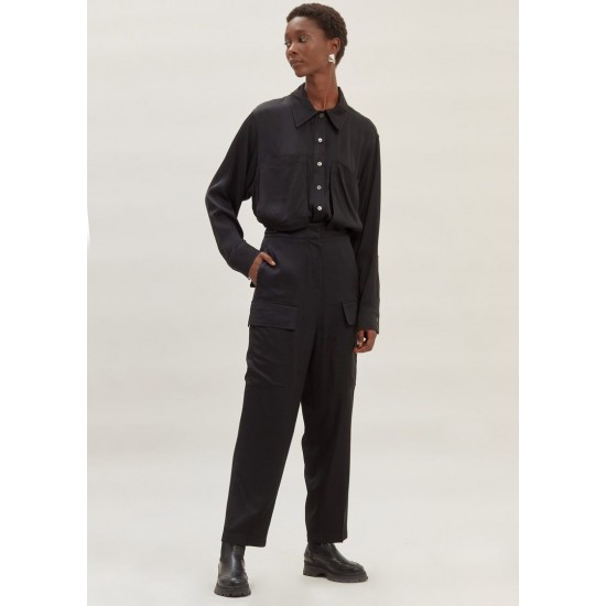 Frankie Shop Sale - Satin Tailored Cargo Trousers in Black